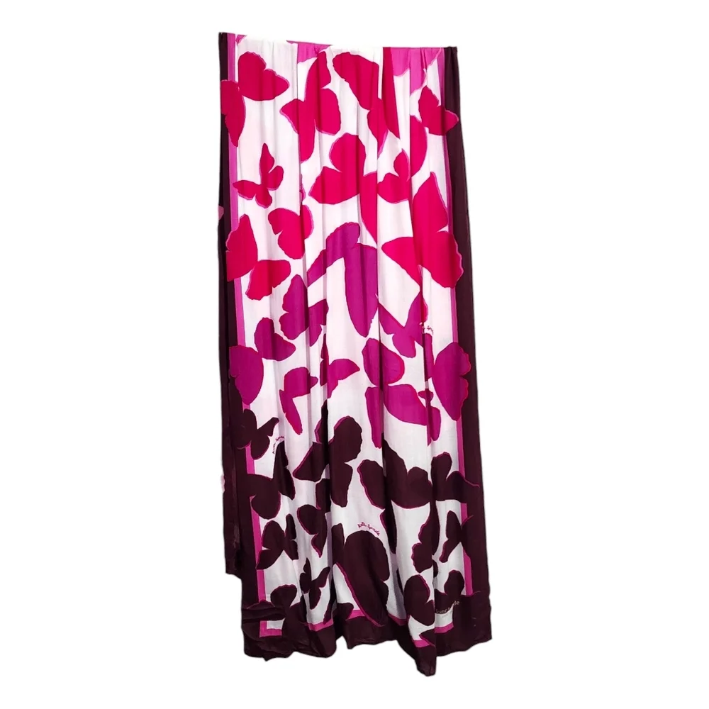 KATE SPADE‎ Festive Butterfly Oblong Scarf in French Cream Pink Purple